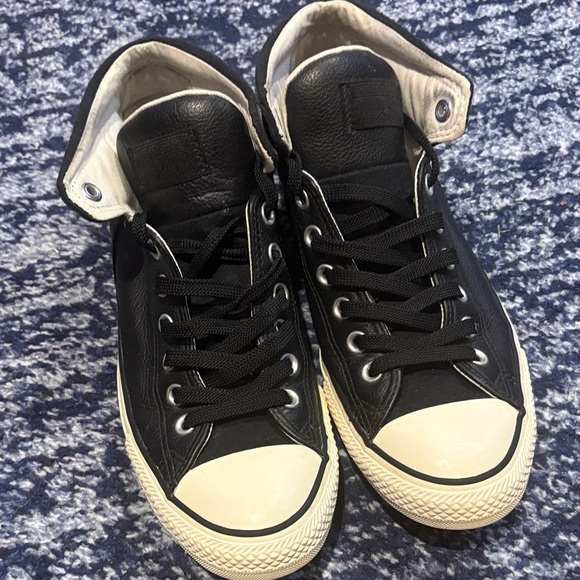 Converse Faux Leather Black and Cream High-Top Sneakers - Picture 2 of 6